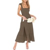 image:imageLYANER Womens Spaghetti Strap Square Neck Sleeveless High Waist Split Ruffle Hem Midi DressDark Khaki
