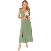 image:imageLYANER Womens Spaghetti Strap Square Neck Sleeveless High Waist Split Ruffle Hem Midi DressGreen