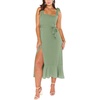 image:imageLYANER Womens Spaghetti Strap Square Neck Sleeveless High Waist Split Ruffle Hem Midi DressGreen