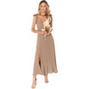 image:imageLYANER Womens Spaghetti Strap Square Neck Sleeveless High Waist Split Ruffle Hem Midi DressKhaki
