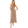 image:imageLYANER Womens Spaghetti Strap Square Neck Sleeveless High Waist Split Ruffle Hem Midi DressKhaki