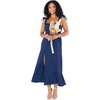 image:imageLYANER Womens Spaghetti Strap Square Neck Sleeveless High Waist Split Ruffle Hem Midi DressNavy Blue