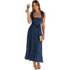 image:imageLYANER Womens Spaghetti Strap Square Neck Sleeveless High Waist Split Ruffle Hem Midi DressNavy Blue