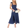 image:imageLYANER Womens Spaghetti Strap Square Neck Sleeveless High Waist Split Ruffle Hem Midi DressNavy Blue