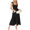 image:imageLYANER Womens Spaghetti Strap Square Neck Sleeveless High Waist Split Ruffle Hem Midi DressPure Black