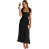 image:imageLYANER Womens Spaghetti Strap Square Neck Sleeveless High Waist Split Ruffle Hem Midi DressPure Black