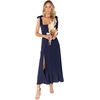 image:imageLYANER Womens Spaghetti Strap Square Neck Sleeveless High Waist Split Ruffle Hem Midi DressPure Navy Blue