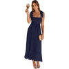 image:imageLYANER Womens Spaghetti Strap Square Neck Sleeveless High Waist Split Ruffle Hem Midi DressPure Navy Blue