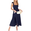 image:imageLYANER Womens Spaghetti Strap Square Neck Sleeveless High Waist Split Ruffle Hem Midi DressPure Navy Blue