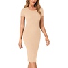 image:imageLYANER Womens Summer Round Neck Short Sleeve Ribbed Knit Bodycon Pencil Midi DressBeige