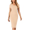 image:imageLYANER Womens Summer Round Neck Short Sleeve Ribbed Knit Bodycon Pencil Midi DressBeige