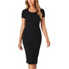 image:imageLYANER Womens Summer Round Neck Short Sleeve Ribbed Knit Bodycon Pencil Midi DressBlack