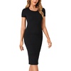 image:imageLYANER Womens Summer Round Neck Short Sleeve Ribbed Knit Bodycon Pencil Midi DressBlack