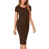 image:imageLYANER Womens Summer Round Neck Short Sleeve Ribbed Knit Bodycon Pencil Midi DressDark Brown