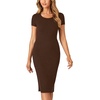 image:imageLYANER Womens Summer Round Neck Short Sleeve Ribbed Knit Bodycon Pencil Midi DressDark Brown