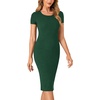 image:imageLYANER Womens Summer Round Neck Short Sleeve Ribbed Knit Bodycon Pencil Midi DressDark Green