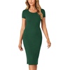 image:imageLYANER Womens Summer Round Neck Short Sleeve Ribbed Knit Bodycon Pencil Midi DressDark Green