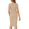 image:imageLYANER Womens Summer Round Neck Short Sleeve Ribbed Knit Bodycon Pencil Midi DressKhaki
