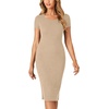 image:imageLYANER Womens Summer Round Neck Short Sleeve Ribbed Knit Bodycon Pencil Midi DressKhaki