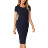 image:imageLYANER Womens Summer Round Neck Short Sleeve Ribbed Knit Bodycon Pencil Midi DressNavy Blue