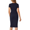 image:imageLYANER Womens Summer Round Neck Short Sleeve Ribbed Knit Bodycon Pencil Midi DressNavy Blue