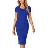 image:imageLYANER Womens Summer Round Neck Short Sleeve Ribbed Knit Bodycon Pencil Midi DressRoyal Blue