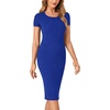 image:imageLYANER Womens Summer Round Neck Short Sleeve Ribbed Knit Bodycon Pencil Midi DressRoyal Blue
