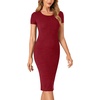 image:imageLYANER Womens Summer Round Neck Short Sleeve Ribbed Knit Bodycon Pencil Midi DressWine Red