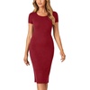 image:imageLYANER Womens Summer Round Neck Short Sleeve Ribbed Knit Bodycon Pencil Midi DressWine Red