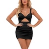 image:imageLYANER Womens Cut Out Twist Knot Front Ruched Bodycon Tank Sleeveless Mini DressBlack