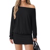 image:imageLYANER Womens Elegant One Shoulder Long Sleeve Ruched Bodycon Mini DressBlack