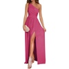 image:imageLYANER Womens One Shoulder High Split Sleeveless Ruched Cocktail Sexy Maxi Long Dress Rose Small