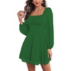 image:imageLYANER Womens Polka Dots Square Neck A line Long Sleeve Swiss Dots Mini DressDark Green