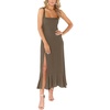 image:imageLYANER Womens Spaghetti Strap Square Neck Sleeveless High Waist Split Ruffle Hem Midi DressDark Khaki