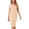 image:imageLYANER Womens Summer Round Neck Short Sleeve Ribbed Knit Bodycon Pencil Midi DressBeige