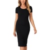 image:imageLYANER Womens Summer Round Neck Short Sleeve Ribbed Knit Bodycon Pencil Midi DressBlack
