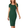 image:imageLYANER Womens Summer Round Neck Short Sleeve Ribbed Knit Bodycon Pencil Midi DressDark Green