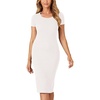 image:imageLYANER Womens Summer Round Neck Short Sleeve Ribbed Knit Bodycon Pencil Midi DressWhite