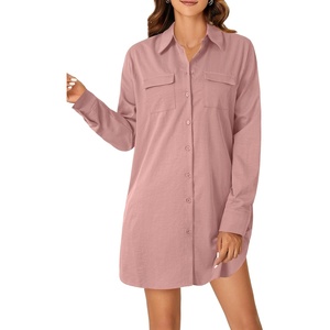 image:imageLYANER Womens Casual Button Down Shirt Dress Collared V Neck Long Sleeve Mini DressesDust Pink