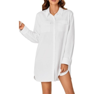 image:imageLYANER Womens Casual Button Down Shirt Dress Collared V Neck Long Sleeve Mini DressesWhite