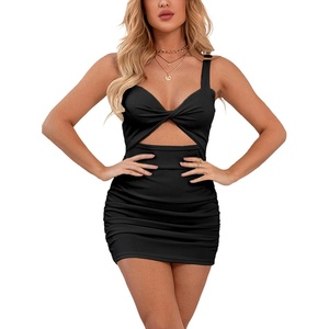 image:imageLYANER Womens Cut Out Twist Knot Front Ruched Bodycon Tank Sleeveless Mini DressBlack
