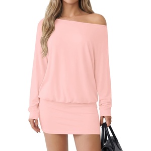 image:imageLYANER Womens Elegant One Shoulder Long Sleeve Ruched Bodycon Mini DressPink