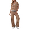 image:imageLYANER Womens 2 Piece Outfits Color Block V Neck Top and Wide Leg Pant Sets SuitLight Brown
