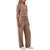 image:imageLYANER Womens 2 Piece Outfits Color Block V Neck Top and Wide Leg Pant Sets SuitLight Brown
