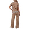 image:imageLYANER Womens 2 Piece Outfits Color Block V Neck Top and Wide Leg Pant Sets SuitLight Brown