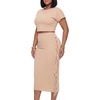 image:imageLYANER Womens 2 Piece Outfits Crew Neck Fringe Short Sleeve Crop Top and Tassel Trim Bodycon Midi Skirt SetChampagne