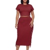 image:imageLYANER Womens 2 Piece Outfits Crew Neck Fringe Short Sleeve Crop Top and Tassel Trim Bodycon Midi Skirt SetDark Red