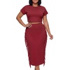 image:imageLYANER Womens 2 Piece Outfits Crew Neck Fringe Short Sleeve Crop Top and Tassel Trim Bodycon Midi Skirt SetDark Red