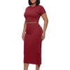 image:imageLYANER Womens 2 Piece Outfits Crew Neck Fringe Short Sleeve Crop Top and Tassel Trim Bodycon Midi Skirt SetDark Red
