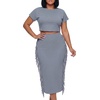 image:imageLYANER Womens 2 Piece Outfits Crew Neck Fringe Short Sleeve Crop Top and Tassel Trim Bodycon Midi Skirt SetDenim Blue